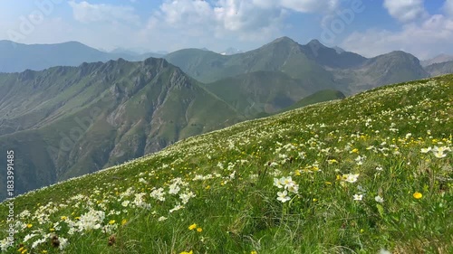 Mountain landscape in Parc national du Mercantour in the Alpes-Maritimes in France near the Col de Turini and the Fort de la Redoute.
