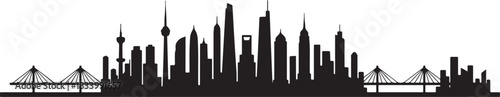 black silhouette of city skyline on white background, vector