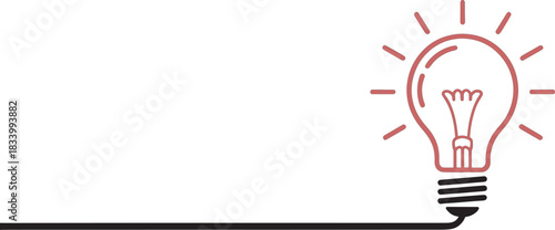 Bright idea light bulb with glowing rays and connecting wire