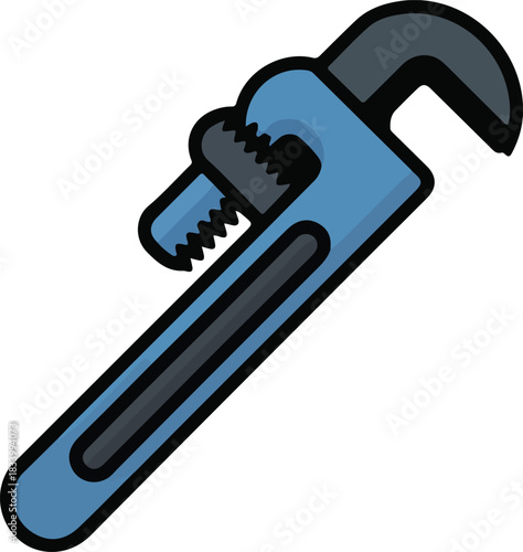 Blue pipe wrench vector illustration for plumbing and repair services on a dark background