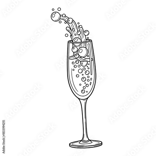 Exuberant Bubbly Champagne Overflowing from a Tall Elegant Flute Illustration