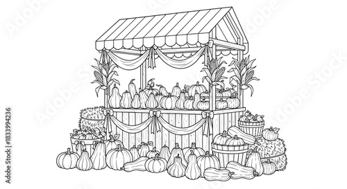 Abundant Fall Harvest Market Stand with Assorted Pumpkins and Decorative Gourds