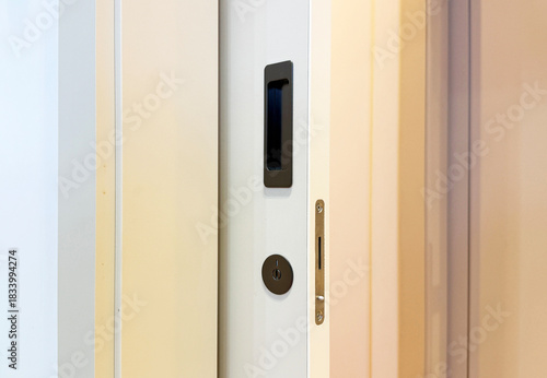 Sliding door concealed handle and key lock modern minimal style.