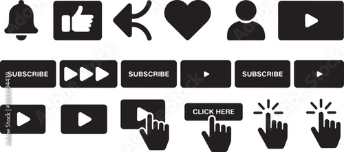 Collection of youtube social media and play buttons