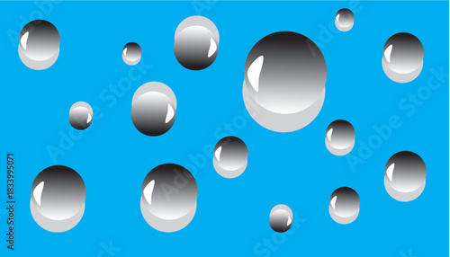Glossy water-drop spheres on a bright blue background. Smooth reflective bubbles creating a modern abstract pattern with clean, vibrant highlights.