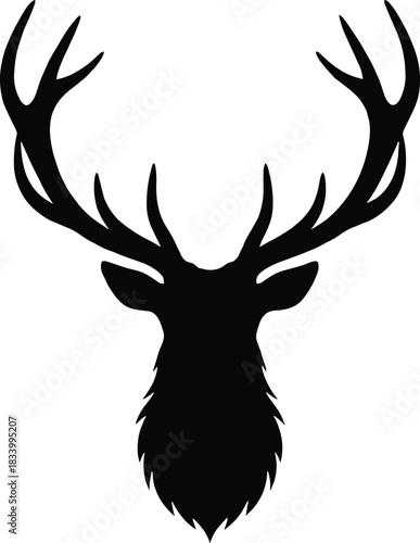 Deer Head Silhouette with Large Antlers – Wild Stag Vector Illustration Isolated on Transparent Background