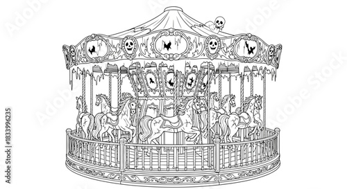 Spooky Halloween Carousel with Skull Decorations and Melting Candy Canes