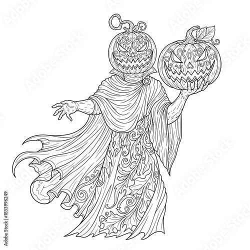 Abstract Halloween Pumpkin Gourd Dazzle Illustration Artwork Line Drawing