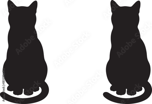 black silhouette of sitting cat on white background, vector