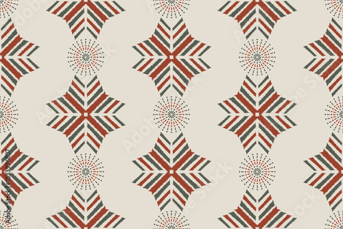 Ikat ethnic traditional orientation design ikat style. Block print pattern. Geometric seamless pattern ikat print for cloth, textile, background, and shirt design. Fabric background. vintage, motif.