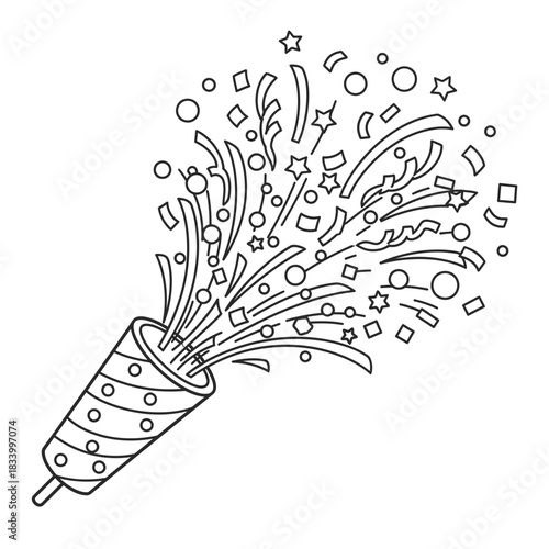 Festive Confetti Canon Blast: A whimsical illustration depicts a confetti canon erupting in a shower of celebratory streamers and confetti, exuding joy.