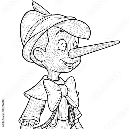 Simple Classic Puppet Character Coloring Book Illustration Line Art