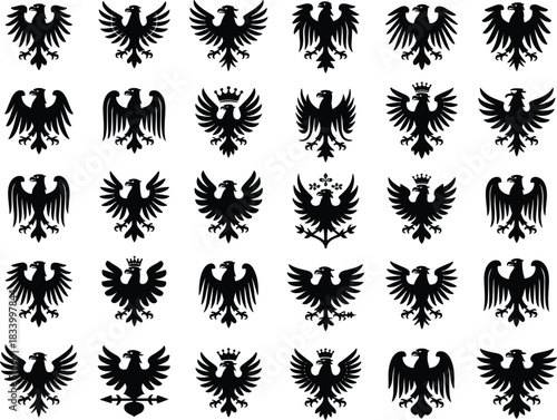 Massive Collection of Heraldic Black Eagle Vector Monograms and Crests.