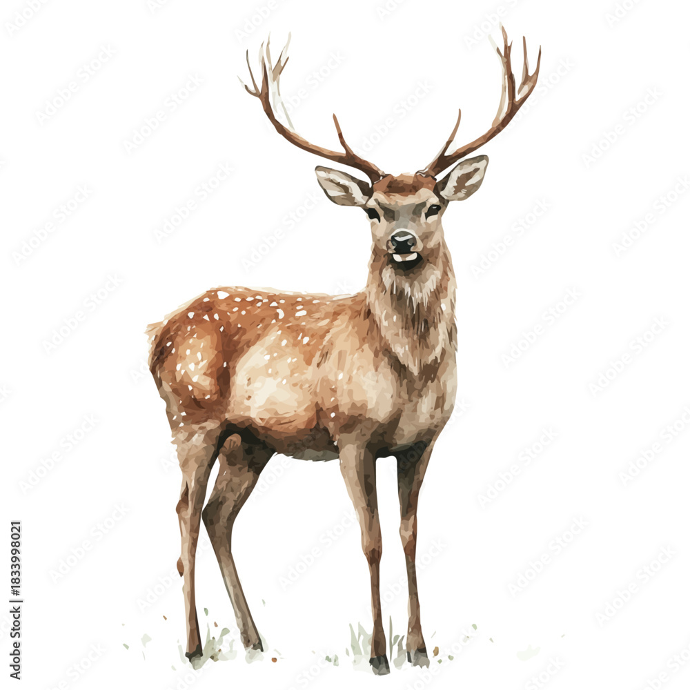 Fototapeta premium Hand-drawn watercolor artwork of Red Deer, vector, isolated on a white background.