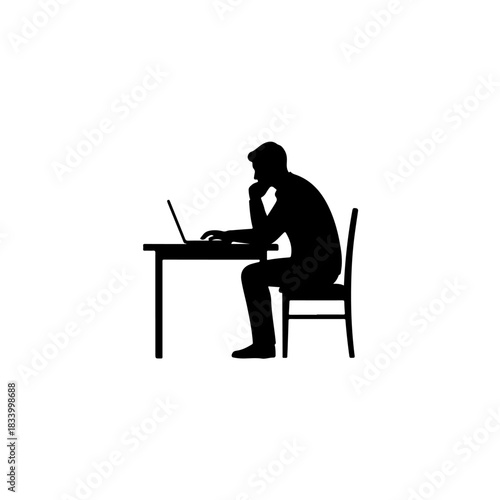 person typing on laptop silhouette vector