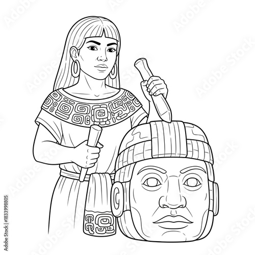 Magnificent Egyptian Queen Wearing Decorative Torcs and Holding the Ankh Symbol