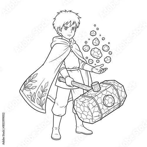 Young Boy Casting Magic Spells with Crystal Staff and Glowing Gemstones