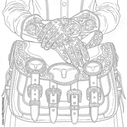 Detailed Decorative Western Style Leather Gun Holster Set Illustration