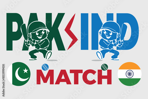 Dynamic, colorful vector art depicting the iconic India-Pakistan cricket match. Perfect for sports announcements, digital banners, and fan merchandise related to this passionate rivalry.