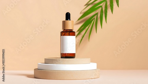 Natural Skincare Dropper Bottle with Wooden Cap Minimalist Beauty Mockup