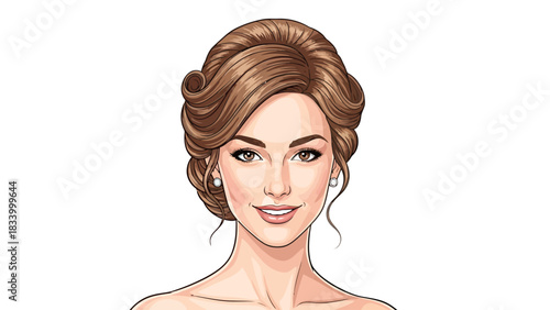 Stylized portrait of a woman with brown hair in an updo