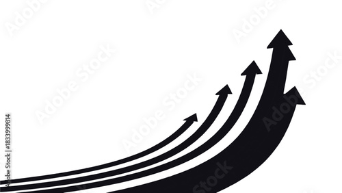 Multiple thick black upward curving arrows sweep diagonally across the frame, representing rapid business growth or positive trend movement.