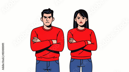 Unhappy Couple with Arms Crossed Expressing Disagreement and Frustration