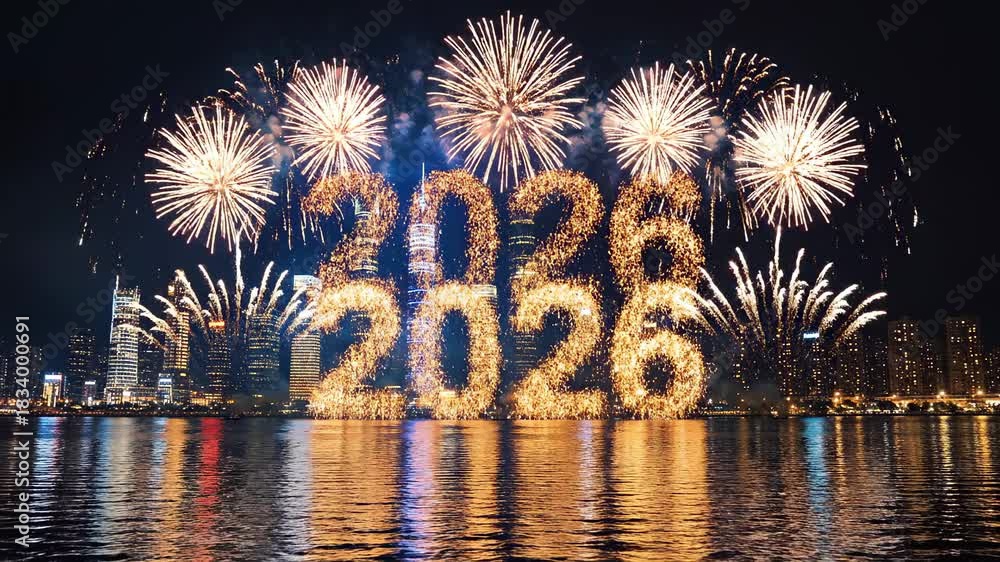 Spectacular 2026 New Years Eve Fireworks Display Over City Skyline and ...