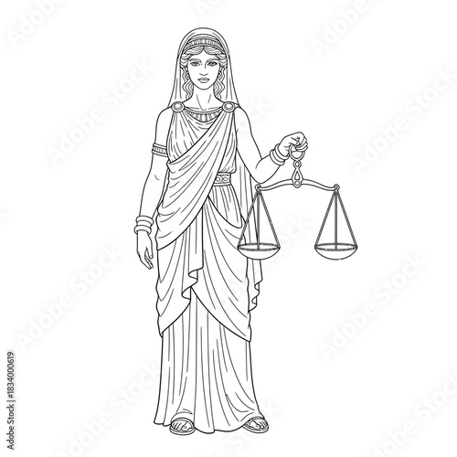 Lady Justice Icon Holding the Iconic Scales of Justice in Flowing Robes Symbolizing Fairness