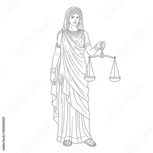 Classic Lady Justice Illustration Holding the Balanced Scales Representing Legal Authority