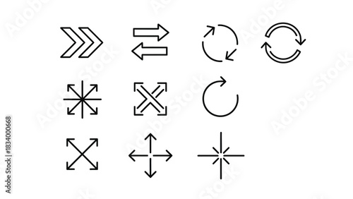 A collection of minimalist outline icons representing navigation, refresh, and expansion actions are displayed against a white background.