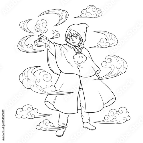 Mystic Hooded Warrior Summoning Dramatic Clouds with an Elemental Magic Spell