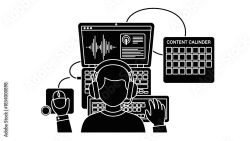 Content creator working on audio and scheduling