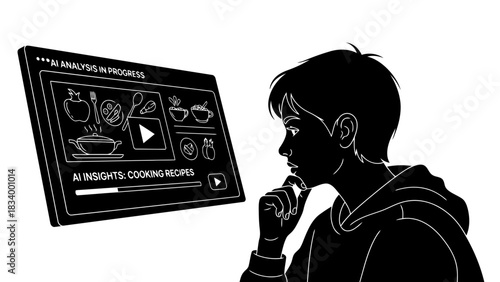 Person contemplating ai generated cooking recipe insights on a screen