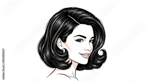 Vintagestyle drawing of a woman with dark hair