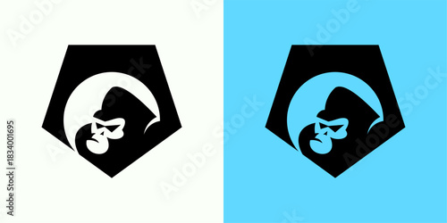 Stylized Gorilla Head with Fedora Hat in Pentagon Logo