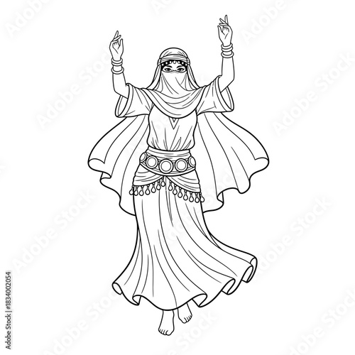 Woman Dancing Gracefully in Traditional Arabic Attire and Cultural Costume