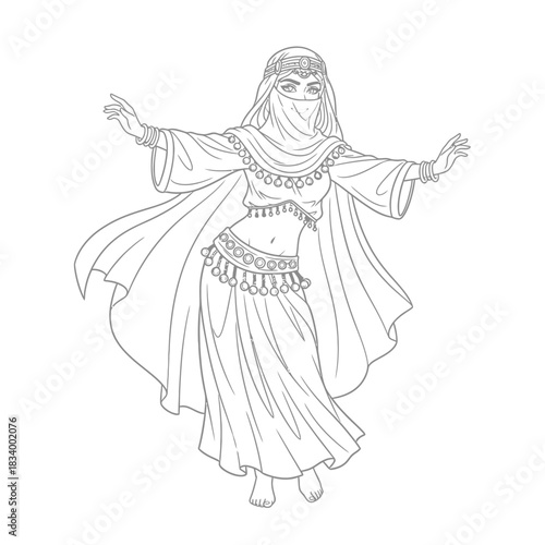 Woman Dancing Expressively in Traditional Middle Eastern Costume and Veil