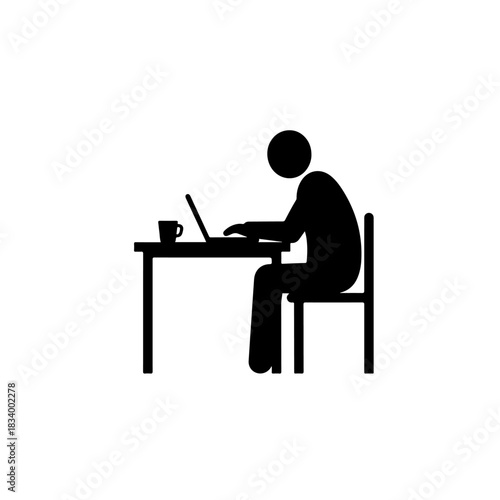 person working on laptop with coffee silhouette