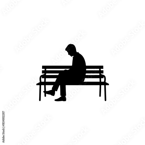 person sitting on bench head down silhouette