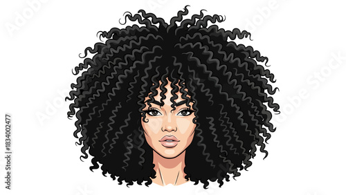 Woman with large voluminous curly black hair
