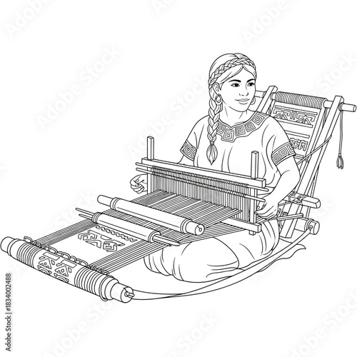 Woman Using a Traditional Floor Loom for Skillful Textile Weaving