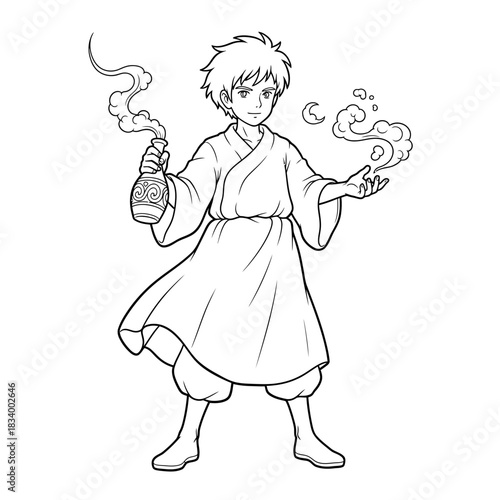 Young Monk Character Conjuring Ethereal Spirit Energy With Focused Meditation