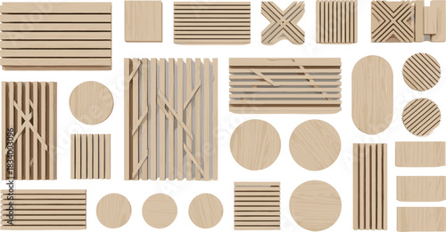 Modern Wooden Panel and Slat Shapes Set – Minimal Natural Wood Flat Lay Collection