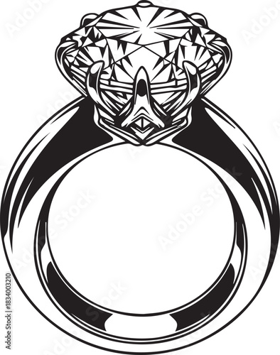 Black and white illustration of a diamond ring jewelry