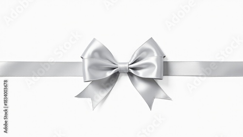 A beautiful silver ribbon with a decorative bow on a clean white background, perfect for decorating gifts or special occasions