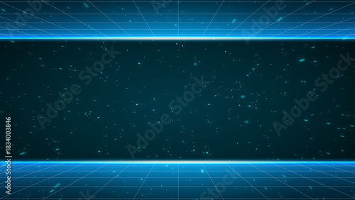 futuristic virtual grid platform background with empty content space and digital glowing particles for presentation and technology display
