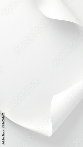 A simple sheet of white paper with a curled corner, suitable for use as a background or placeholder in various designs