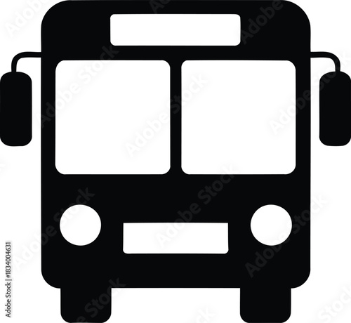 Black and white bus icon simple transportation vehicle for city travel and tourism with public transport symbol