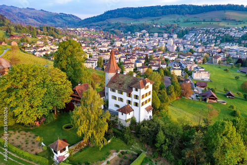 Canvas Print Aerial view of Schloss Schauensee in Kriens, Lucerne, Switzerland